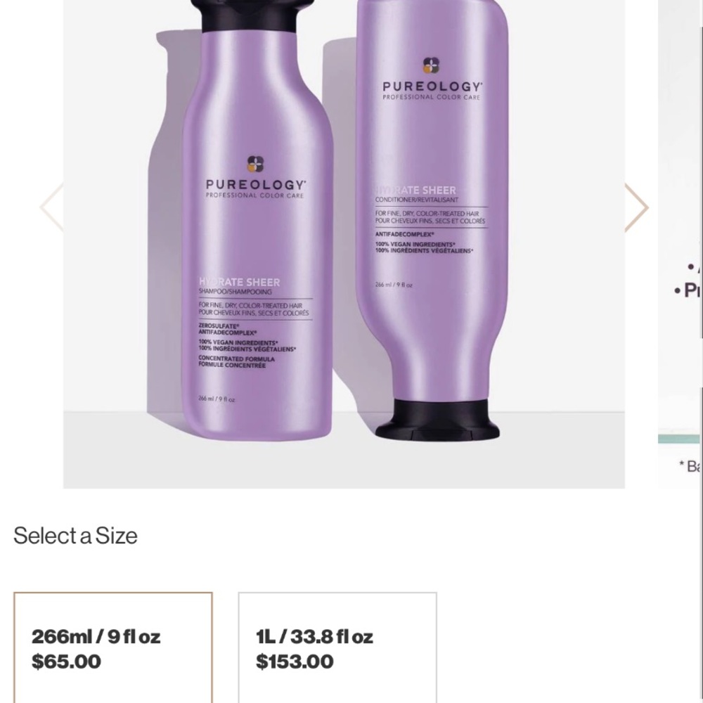 Bundle of 4 Pureology 2 @ hydrate sheer shampoos and 2@ hydrate conditioners